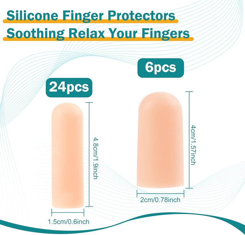 MoHern 30 Pcs Gel Finger Cots, 2 Sizes Thumb Protector, Soft Finger Covers for Cuts, Fingertip Protector for Embroidery, Cutting, Hands Cracking, Corns, Blisters, and Calluses Protect, Nude - Image 2